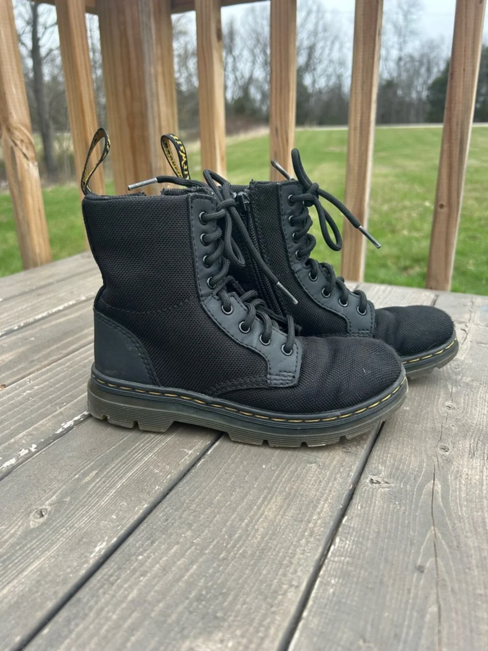 Sz 13 Big Kid Dr. Martens Junior Combat Boots, Black Combs Side Zip Xtra‎ Tough